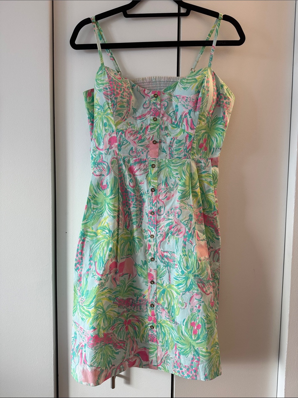 Lilly Pulitzer Pink Green Tropical Print Button-Front Sundress